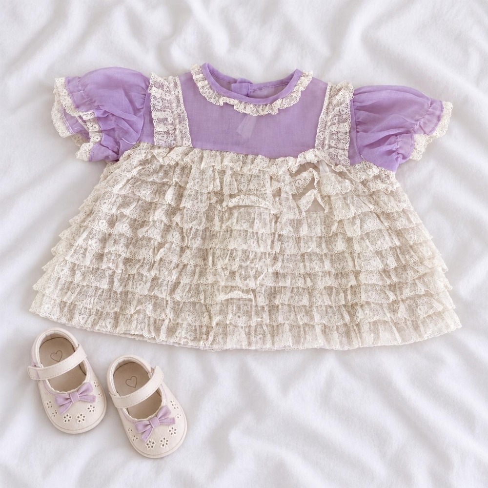 Vintage Lace Baby Dress  50s Vintage lavender cream lace baby dress f